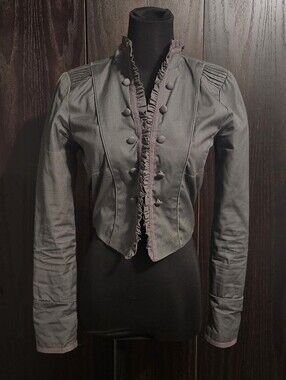 Grey Napoleon Frilly Short Battle Jacket with Buckles